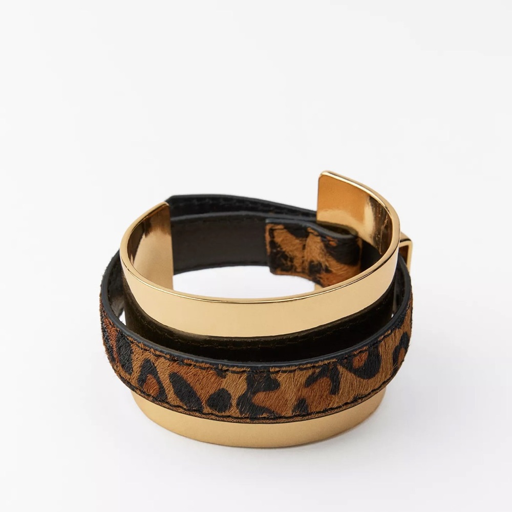 Leopard Print and Gold Cuff Bracelet